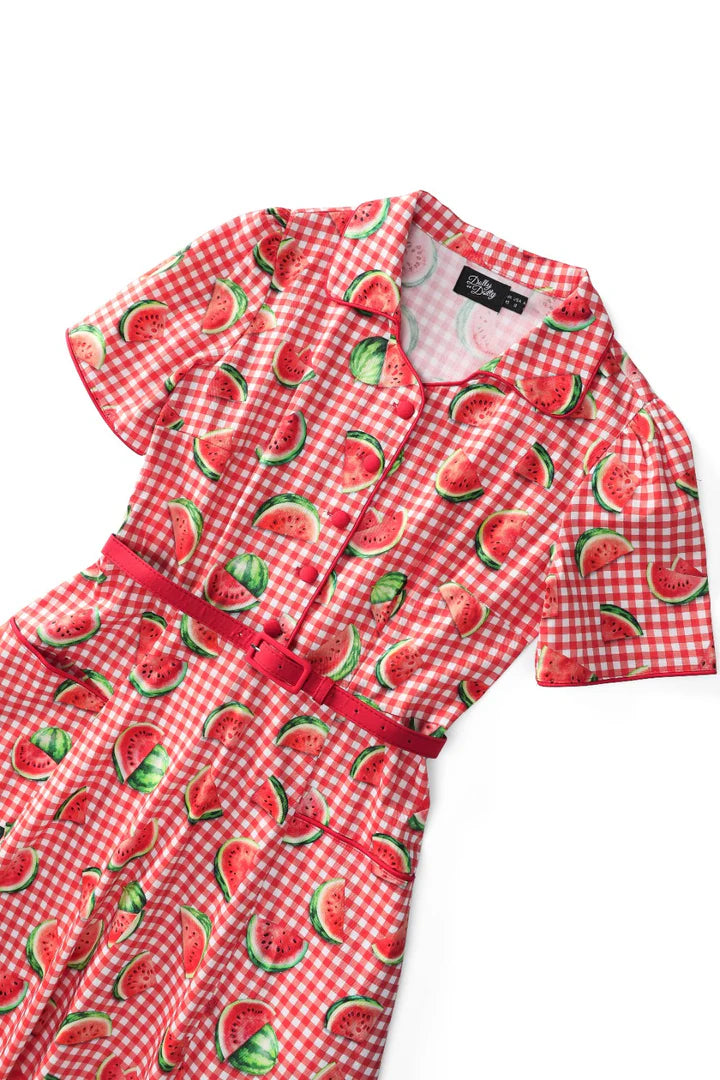 Mabel Watermelon Gingham Shirt Dress