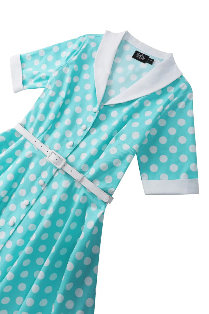 PREORDER - Mollie Mint Green Polka Dot Shirt Dress - Expected dispatch 3rd of June