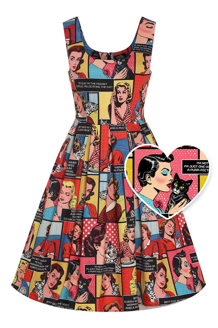PREORDER - Amanda Cat Comic Strip Dress - Estimated dispatch 28th of November