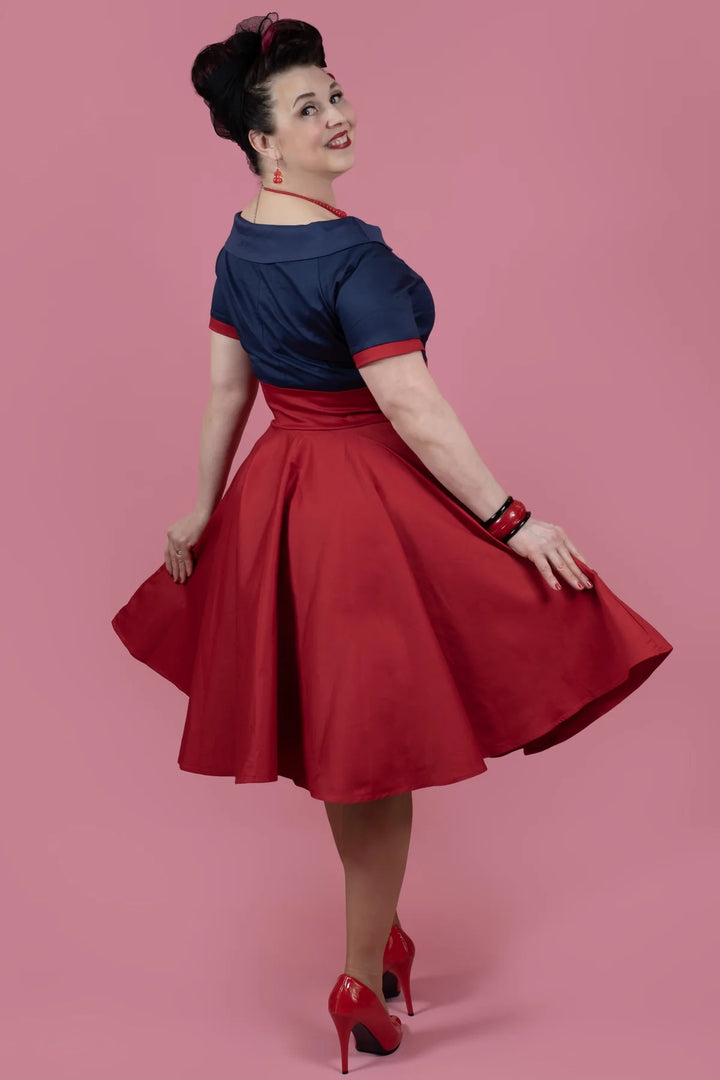 PREORDER - Darlene Navy Blue and Red Nautical Swing Dress - Expected dispatch 2nd of June