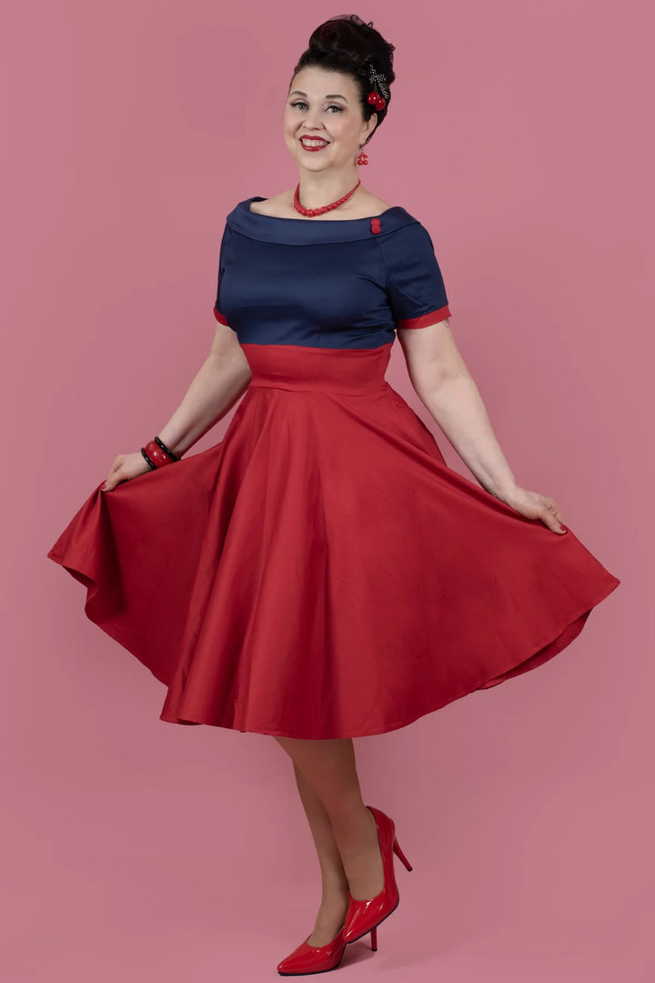 PREORDER - Darlene Navy Blue and Red Nautical Swing Dress - Expected dispatch 2nd of June