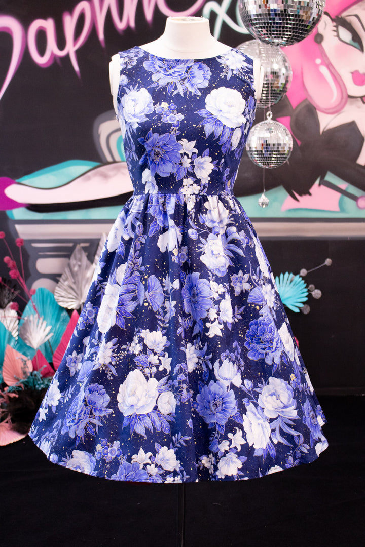 Metallic Blue Floral Vintage Dress