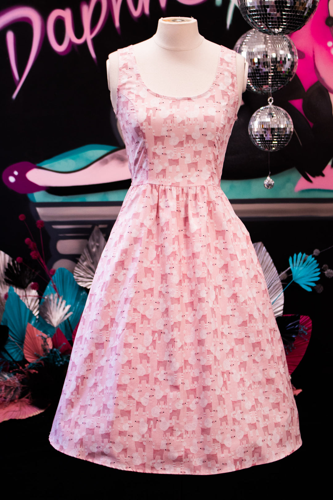 Pink Poodles Fit & Flare Dress