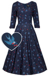 Scarlette Rockabilly Navy Heart and Swallow Dress
