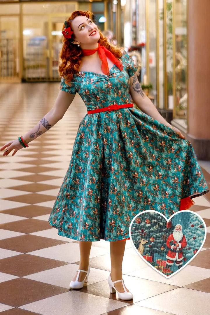PREORDER - Lily Teal Santa Swing Dress - Estimated dispatch 3rd of November