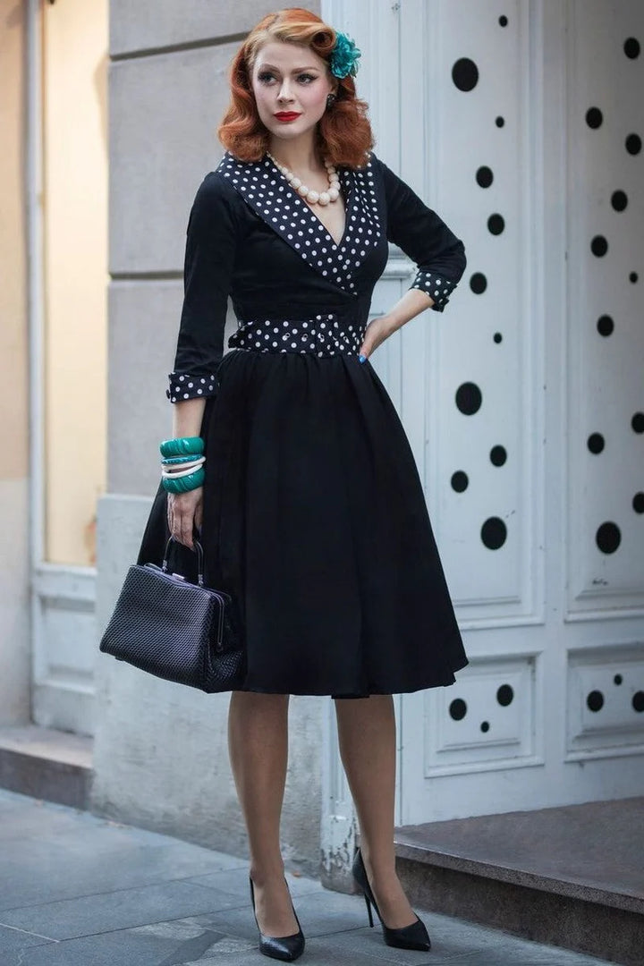 PREORDER - Tiffany 50's Coat Dress in Black and White Polka Dots - Expected dispatch 22nd October