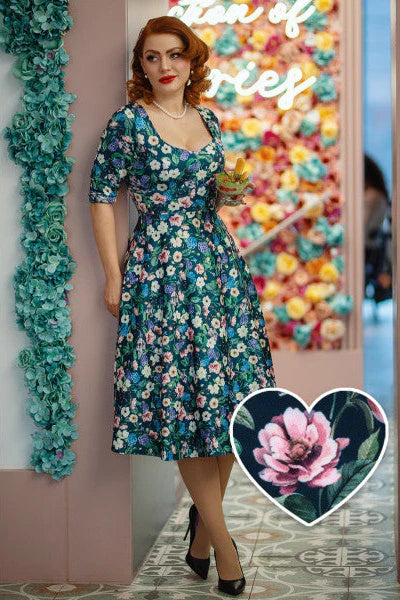 PREORDER - Scarlette Navy Blue Floral Swing Dress - Estimated dispatch 22nd of October