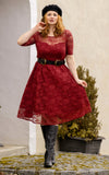 Madeline Long Sleeve Lace Dress in Burgundy
