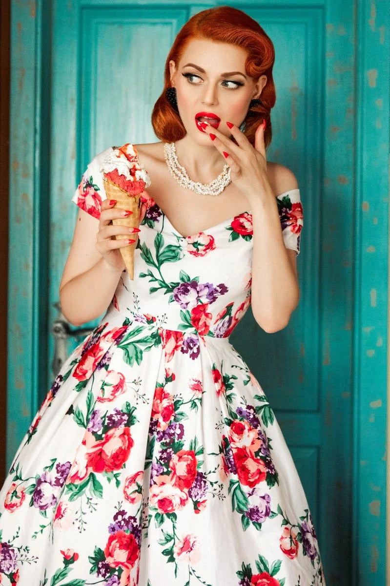PREORDER - Lily White Floral Swing Dress - Expected dispatch 15th of September