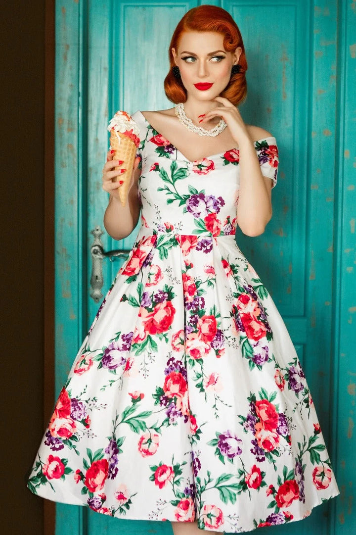 PREORDER - Lily White Floral Swing Dress - Expected dispatch 15th of September