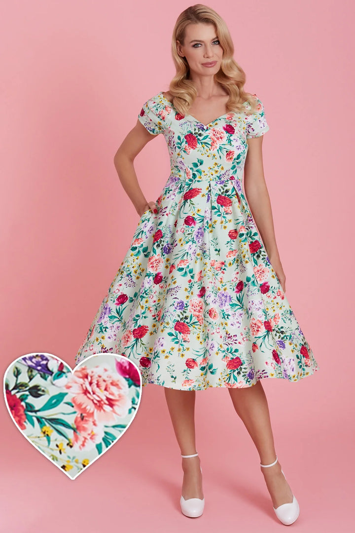 Lily Floral Dress in Mint - Preorder for dispatch 16th September
