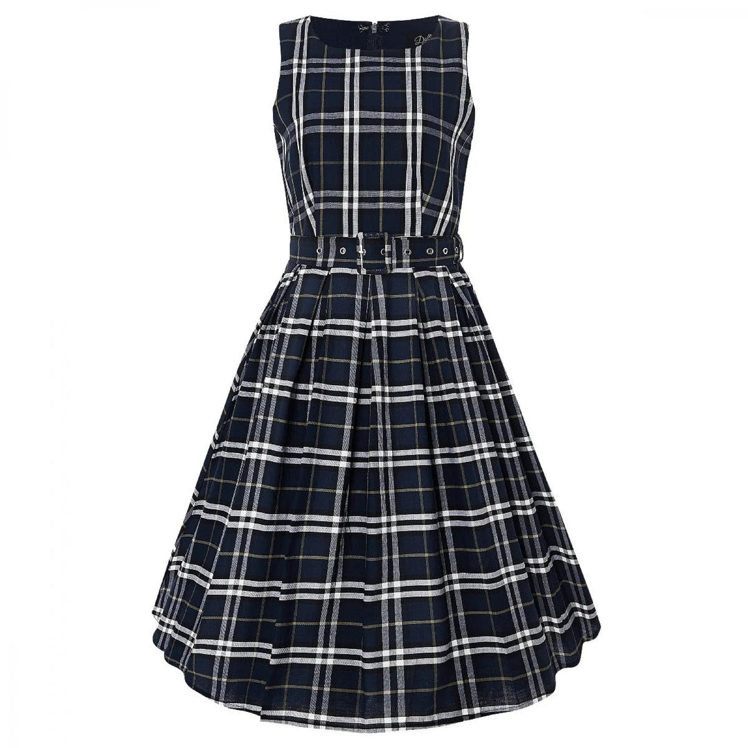 PREORDER - Annie Navy Blue Check Dress - Expected dispatch 22nd October