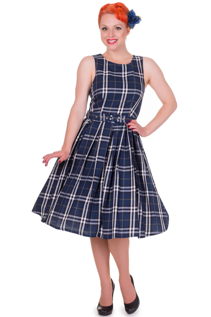 PREORDER - Annie Navy Blue Check Dress - Expected dispatch 22nd October