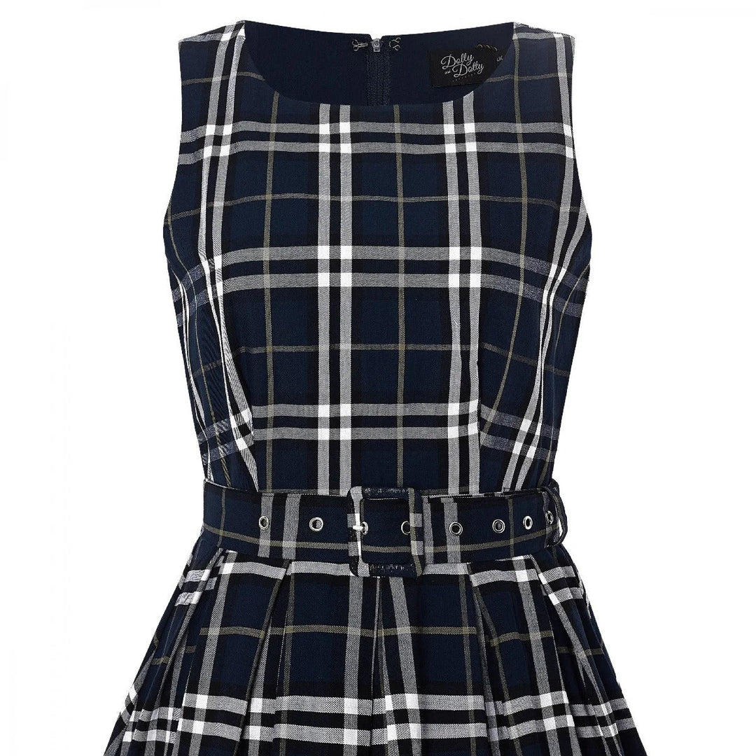 PREORDER - Annie Navy Blue Check Dress - Expected dispatch 22nd October