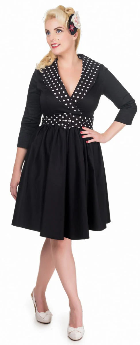 PREORDER - Tiffany 50's Coat Dress in Black and White Polka Dots - Expected dispatch 22nd October