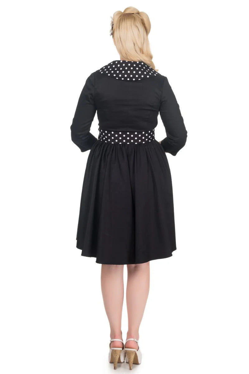 PREORDER - Tiffany 50's Coat Dress in Black and White Polka Dots - Expected dispatch 22nd October