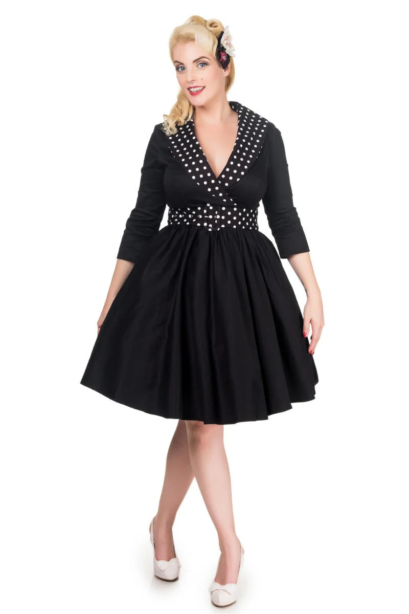 PREORDER - Tiffany 50's Coat Dress in Black and White Polka Dots - Expected dispatch 22nd October