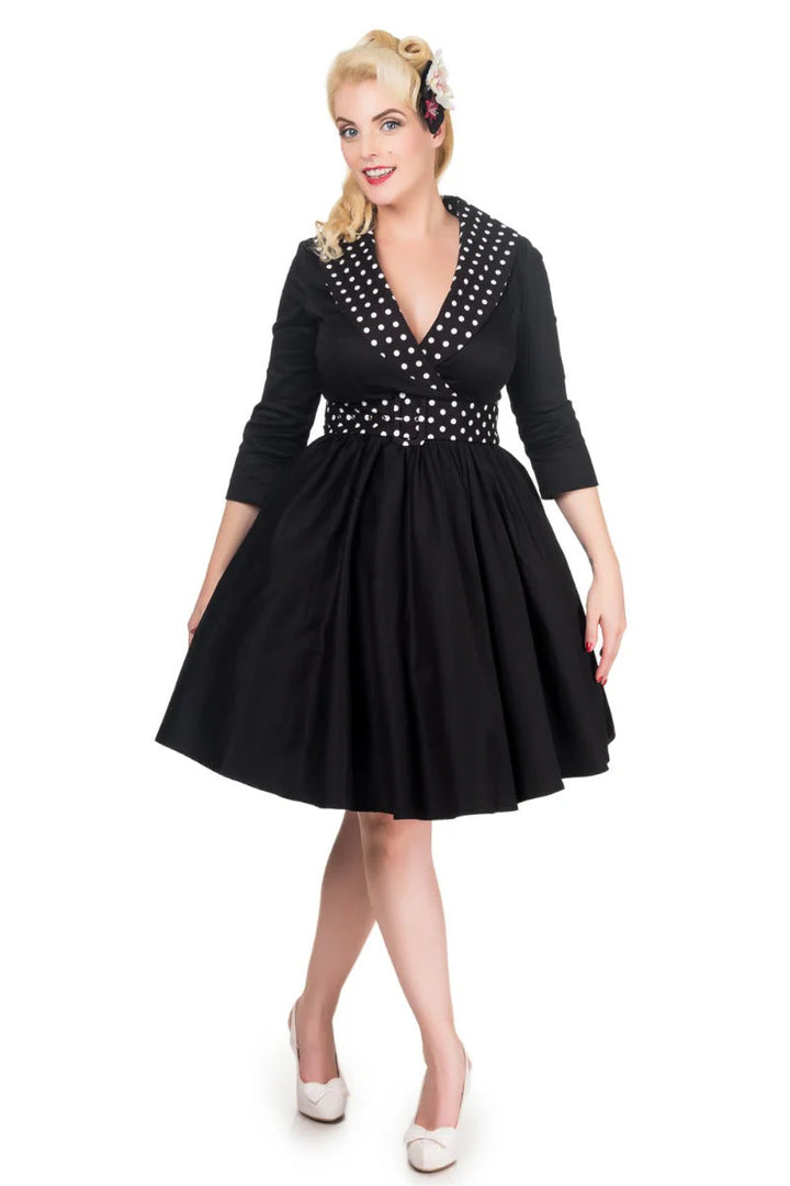 PREORDER - Tiffany 50's Coat Dress in Black and White Polka Dots - Expected dispatch 22nd October