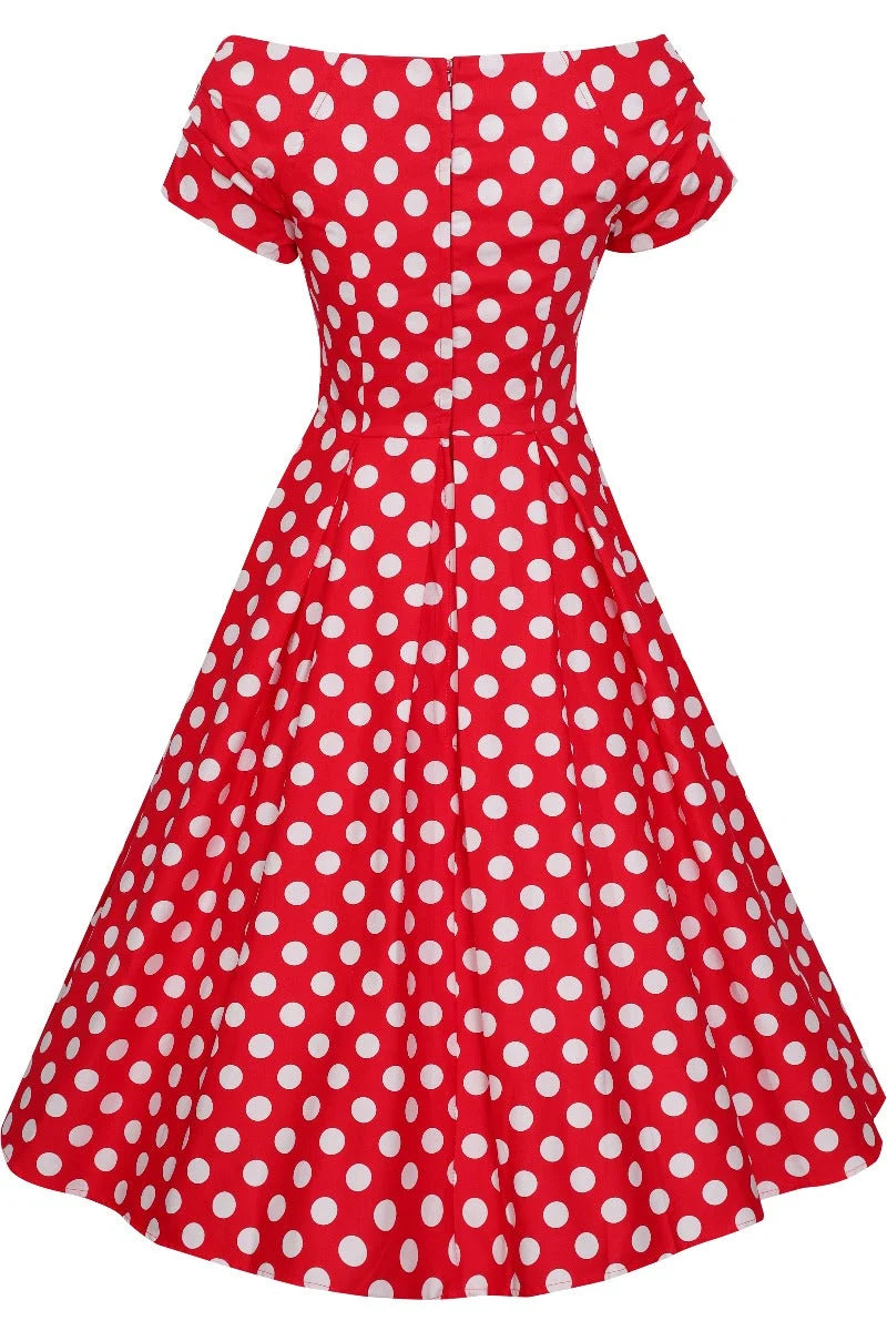 PREORDER - Lily Red and  Big White Polka Swing Dress - Expected dispatch 15th of September