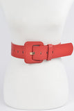 Faux Leather Wide Belt - Red