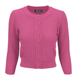 Magenta 3/4 Sleeve Cropped Cardigan