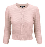 Peach Beige 3/4 Sleeve Cropped Cardigan