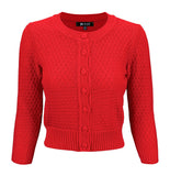 Red 3/4 Sleeve Cropped Cardigan