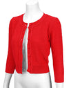 Red 3/4 Sleeve Cropped Cardigan