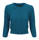 Teal Blue 3/4 Sleeve Cropped Cardigan