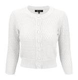 White 3/4 Sleeve Cropped Cardigan